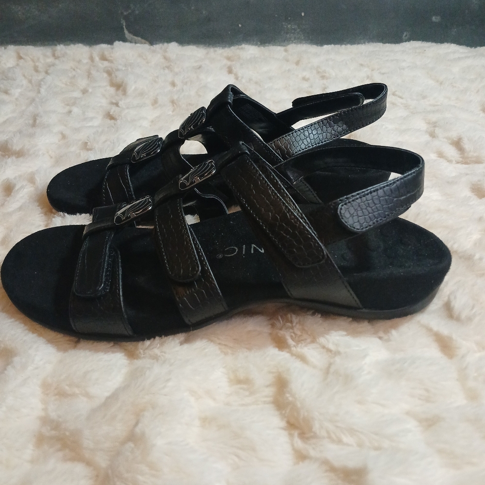 Vionic Rest Amber Sandals Embossed Black Adjustable Strap Leather Upper US 7 - Picture 4 of 10